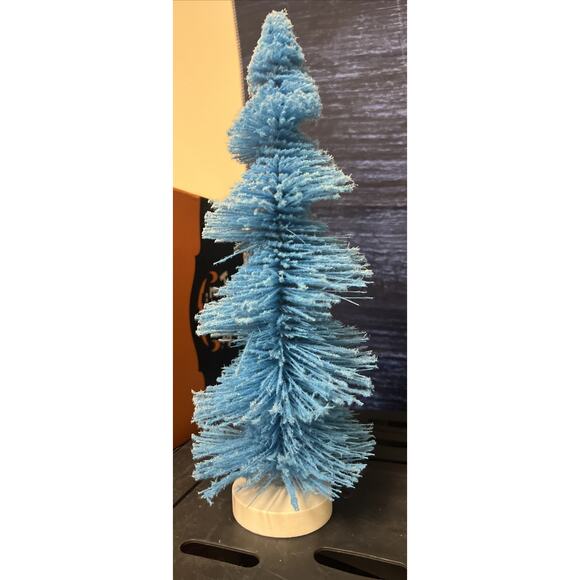 4 count Bottle Brush Tree Blue Flocked Glitter Style Christmas Tw 13" - Picture 1 of 1